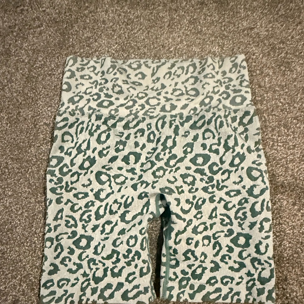 Green Leopard Print Workout Biker Shorts